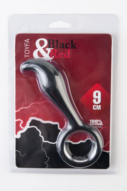 Чёрный анальный стимулятор с ручкой-кольцом - 14 см., ToyFa