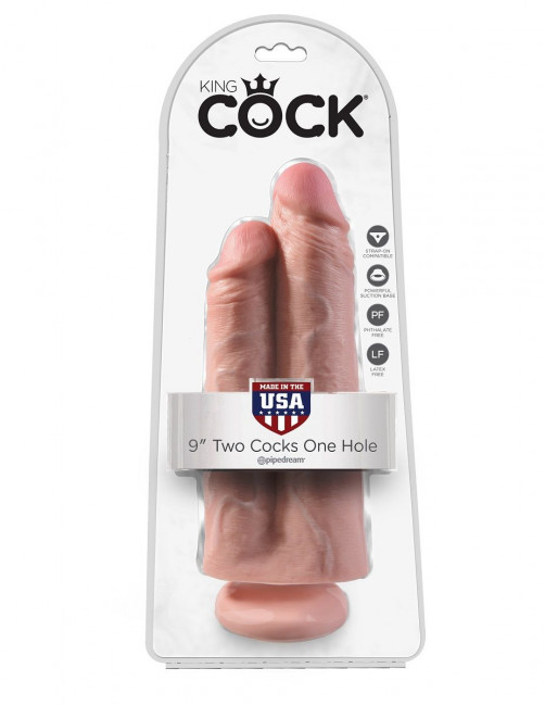Телесный сдвоенный фаллоимитатор 9" Two Cocks One Hole - 25,4 см., Pipedream