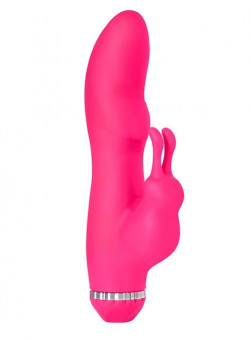 Розовый вибратор с клиторальным стимулятором PURRFECT SILICONE DELUXE RABBIT - 19 см., Dream Toys