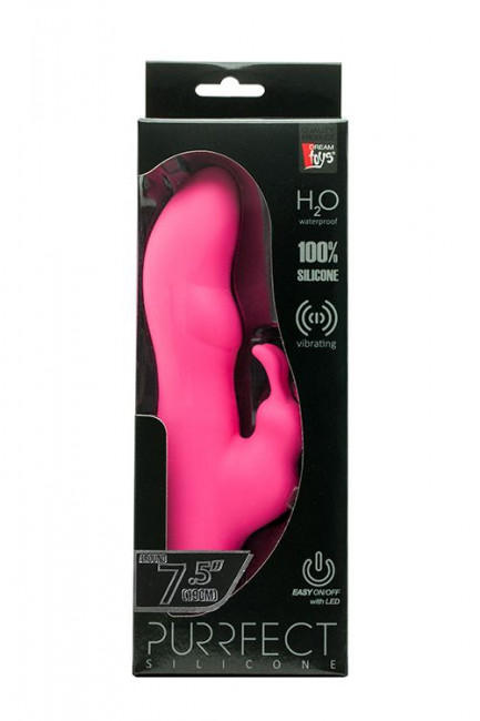 Розовый вибратор с клиторальным стимулятором PURRFECT SILICONE DELUXE RABBIT - 19 см., Dream Toys Розовый вибратор с клиторальным стимулятором PURRFECT SILICONE DELUXE RABBIT - 19 см., Dream Toys