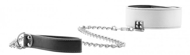 Чёрно-белый двусторонний ошейник с поводком Reversible Collar with Leash, Shots Media BV