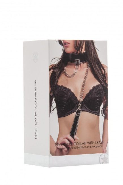 Чёрно-белый двусторонний ошейник с поводком Reversible Collar with Leash, Shots Media BV