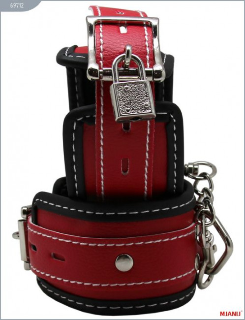 Чёрно-красные наручники на мягкой подкладке с фиксацией, X-Market Ltd
