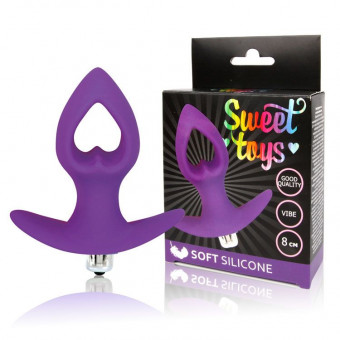 Фиолетовая анальная вибровтулка-сердечко с ограничителем - 8 см., Bior toys