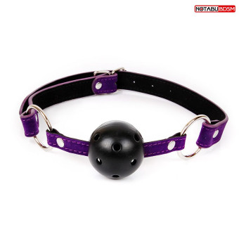 Черно-фиолетовый пластиковый кляп-шарик с отверстиями Ball Gag, Bior toys