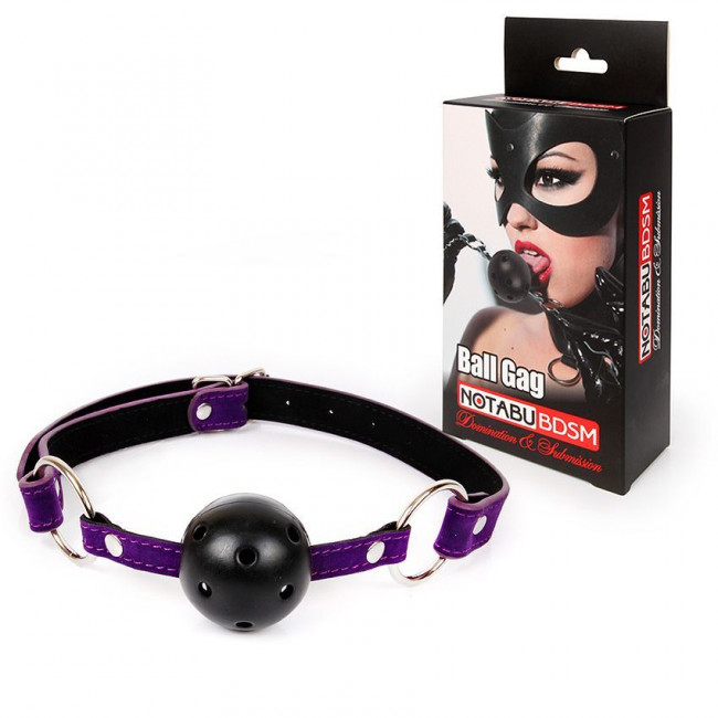 Черно-фиолетовый пластиковый кляп-шарик с отверстиями Ball Gag, Bior toys