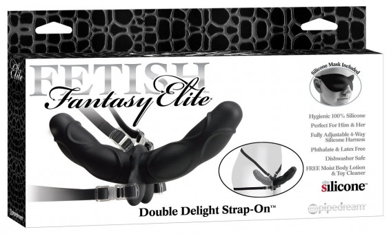 Женский страпон Double Delight Strap-On с вагинальной пробкой - 12,7 см., Pipedream