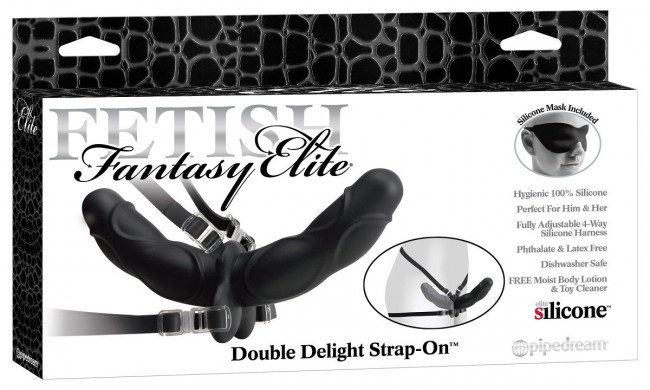 Женский страпон Double Delight Strap-On с вагинальной пробкой - 12,7 см., Pipedream