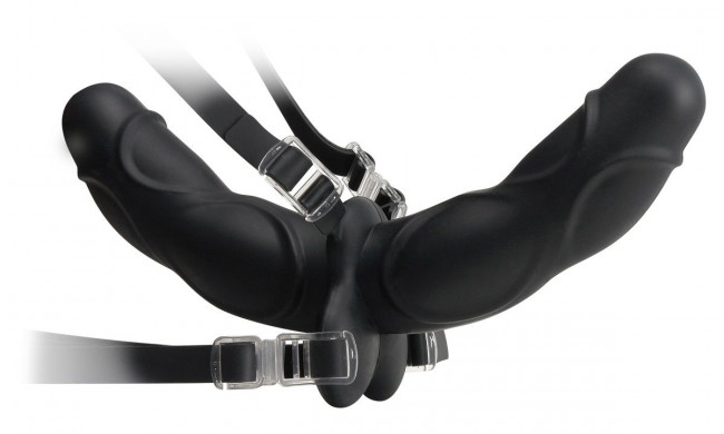 Женский страпон Double Delight Strap-On с вагинальной пробкой - 12,7 см., Pipedream