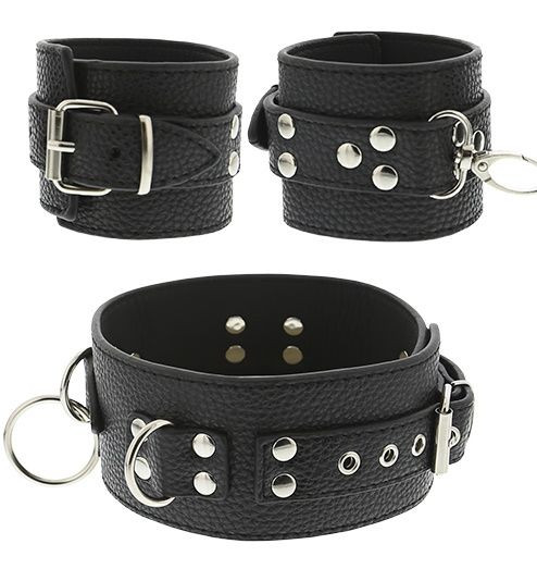 Черный ошейник с манжетами для рук COLLAR & CUFF SET Черный ошейник с манжетами для рук COLLAR & CUFF SET