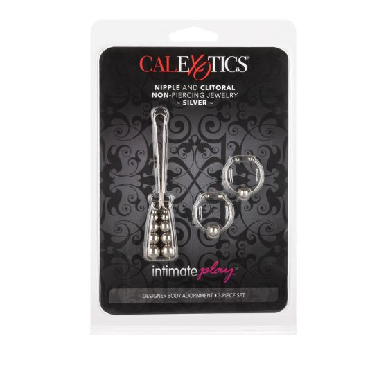 Зажим на половые губы с cеребристыми шариками и клипсы на соски, California Exotic Novelties