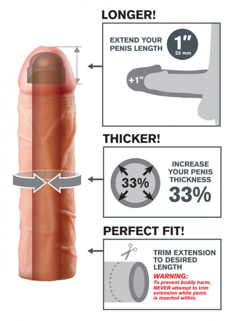 Телесная насадка Perfect 1" Extension - 17,7 см., Pipedream