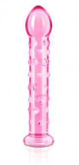 Розовый стеклянный фаллоимитатор с шишечками - 17,8 см., Lovetoy