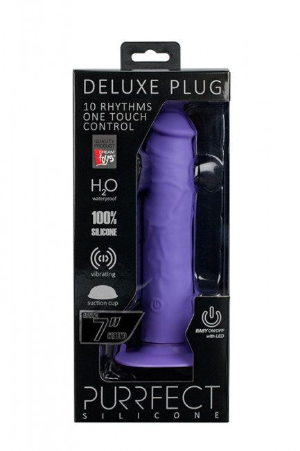 Фиолетовый вибратор-реалистик на присоске PURRFECT SILICONE ONE TOUCH - 20,5 см., Dream Toys
