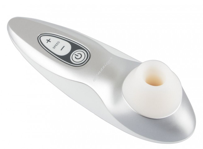 Бело-серебристый бесконтактный стимулятор клитора Womanizer Pro40, Womanizer