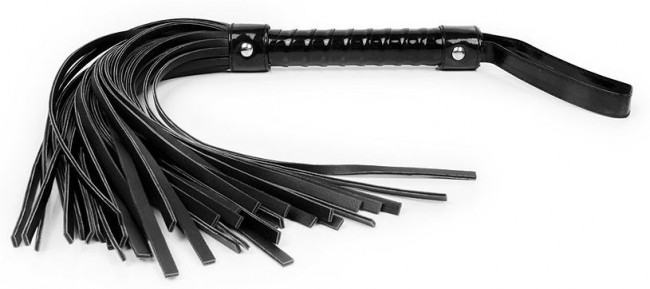 Черная многохвостовая плеть с круглой глянцевой ручкой - 43 см. Черная многохвостовая плеть с круглой глянцевой ручкой - 43 см.
