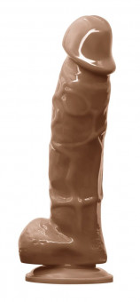 Кофейный фаллоимитатор с мошонкой на присоске 5 Inch Dildo - 17,5 см., NS Novelties