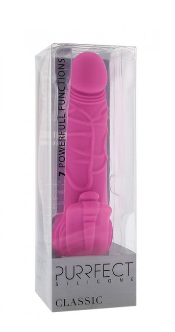 Розовый вибратор с лепестками у основания PURRFECT SILICONE CLASSIC 7INCH PINK - 18 см., Dream Toys