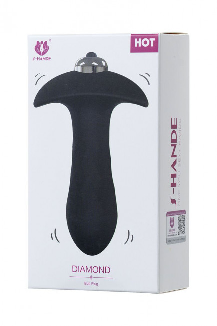 Чёрная анальная втулка S-HANDE DIAMOND с вибрацией - 10,3 см., S-HANDE