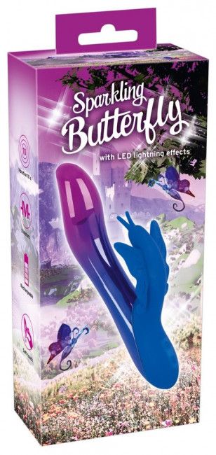Вибростимулятор с клиторальной бабочкой и подсветкой Sparkling Butterfly - 19,4 см., Orion