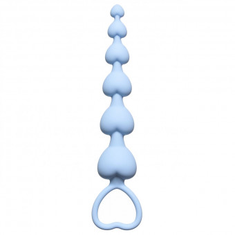Голубая анальная цепочка Heart's Beads Blue - 18 см., Lola toys