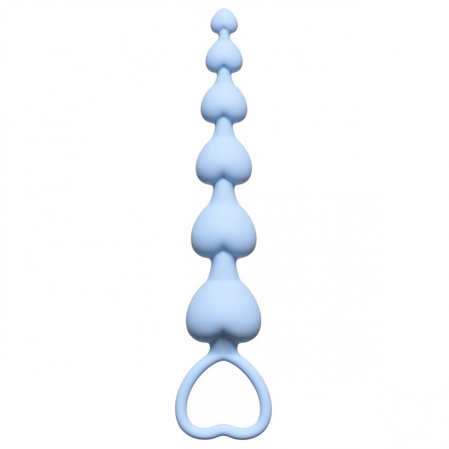 Голубая анальная цепочка Heart's Beads Blue - 18 см., Lola toys