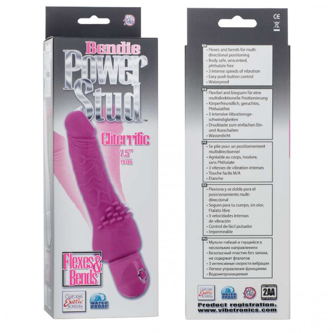 Гибкий вибратор с клиторальной щеточкой Bendie Power Stud Cliteriffic - 19 см., California Exotic Novelties