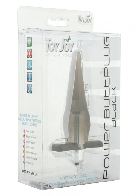 Дымчатая анальная пробка Power Buttplug с вибрацией - 12 см., Toy Joy Дымчатая анальная пробка Power Buttplug с вибрацией - 12 см., Toy Joy