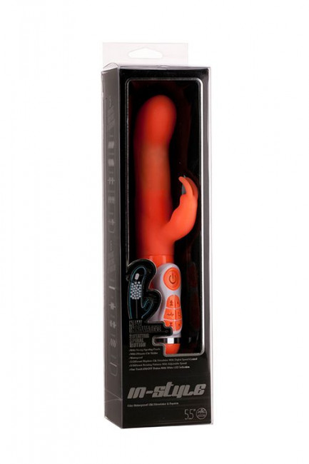 Оранжевый вибратор с клиторальной стимуляцией INSTYLE DUO VIBRATOR 5.5INCH - 14 см., NMC
