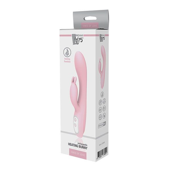 Розовый вибратор HEATING BUNNY с функцией нагрева - 18,5 см., Dream Toys