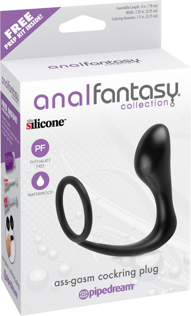 Эрекционное кольцо с анальной пробкой Ass-Gasm Cockring Plug, Pipedream