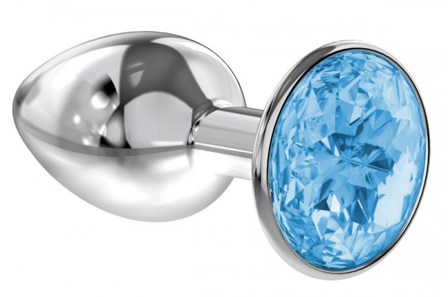 Малая серебристая анальная пробка Diamond Light blue Sparkle Small с голубым кристаллом - 7 см., Lola toys