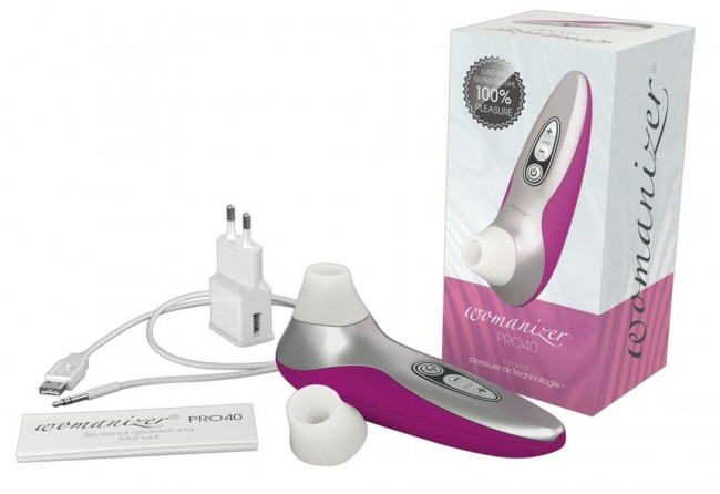Розово-серебристый бесконтактный стимулятор клитора Womanizer Pro 40, Womanizer