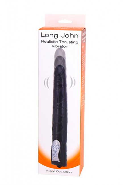 Чёрный вибромассажер Long John Realistic Thrusting Vibrator с функцией толкания - 20 см., Seven Creations Чёрный вибромассажер Long John Realistic Thrusting Vibrator с функцией толкания - 20 см., Seven Creations