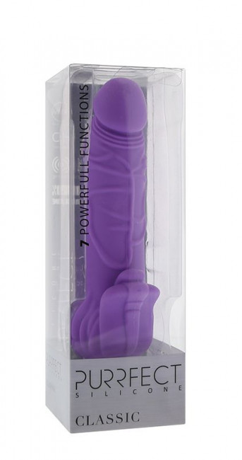 Фиолетовый вибратор с лепестками в основании PURRFECT SILICONE CLASSIC 7INCH PURPLE - 18 см., Dream Toys