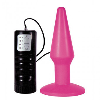 Розовая анальная пробка с вибрацией Brutal Pink Plug Medium - 14 см., Toy Joy