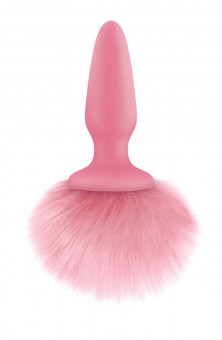 Розовая анальная пробка с коротким розовым хвостиком Bunny Tails, NS Novelties