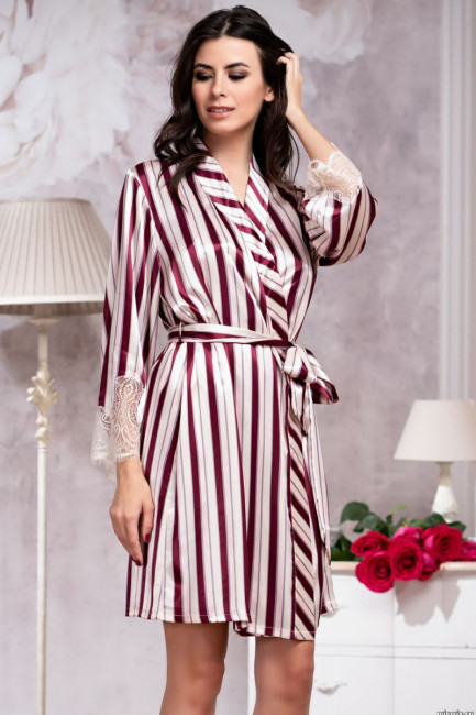 Короткий халат Normandia из искусственного шелка в полоску, Mia&Mia