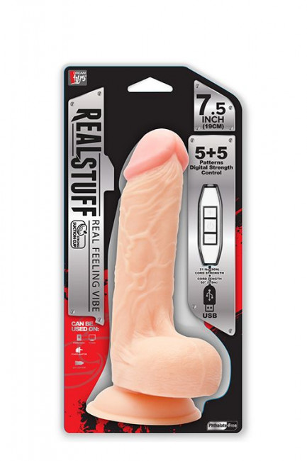 Телесный USB-вибратор с присоской REALSTUFF 7.5INCH FLESH - 19 см., Dream Toys