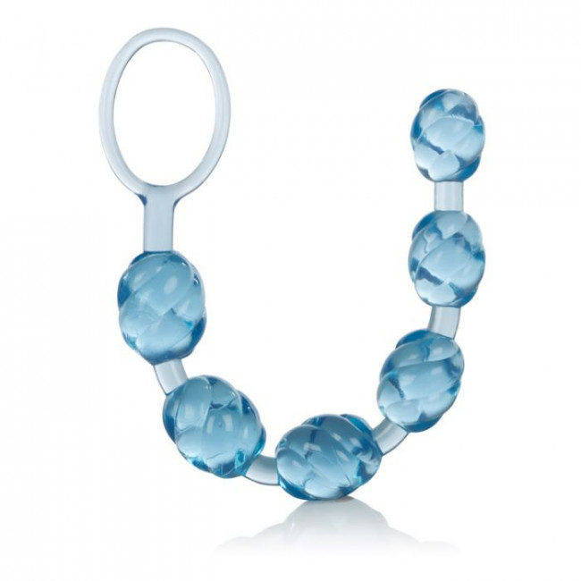 Голубая анальная цепочка Swirl Pleasure Beads - 20 см., California Exotic Novelties