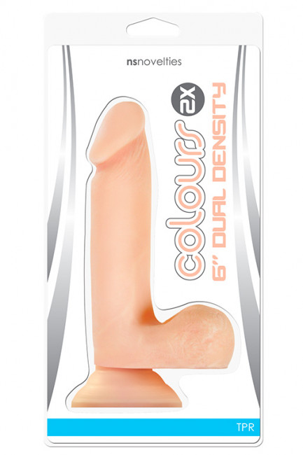 Телесный фаллоимитатор с мошонкой Colours 2X 6" Dual Density - 18,8 см., NS Novelties