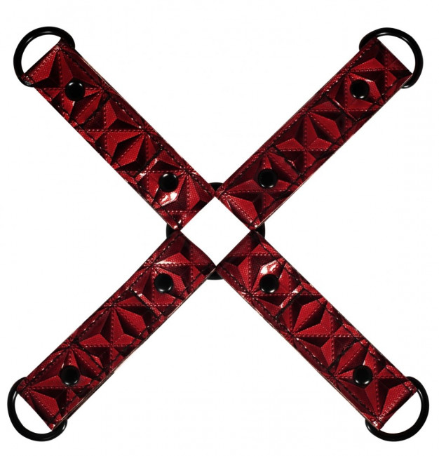 Красно-черные наручники и наножники Luxury Hogtie