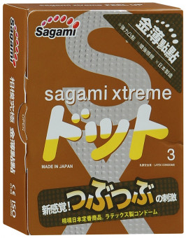 Презервативы Sagami Xtreme Feel Up с точечной текстурой и линиями прилегания - 3 шт., Sagami