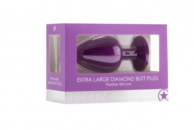 Фиолетовая анальная пробка OUCH! Extra Large Diamond Butt Plug с кристаллом - 9,3 см., Shots Media BV