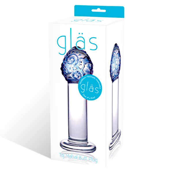 Анальная пробочка с голубой узорчатой головкой, Glas