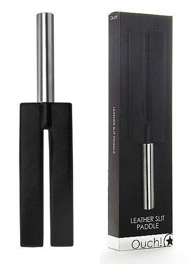 Чёрная П-образная шлёпалка Leather Slit Paddle - 35 см., Shots Media BV