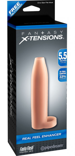 Насадка-расширитель с кольцом для подхвата мошонки Real Feel Enhancer - 14 см., Pipedream