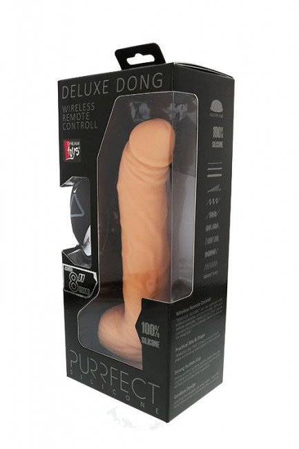 Телесный вибратор с присоской и дистанционным управлением PURRFECT SILICONE DELUXE REMOTE VIBE 8IN - 20 см., Dream Toys