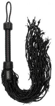 Черная многохвостая плетеная плеть Leather Barbed Wire Flogger - 77 см.