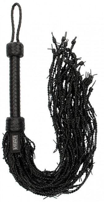 Черная многохвостая плетеная плеть Leather Barbed Wire Flogger - 77 см.